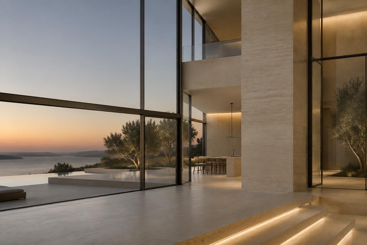 Contemporary interior framed by slender aluminium glazing